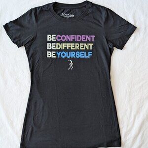 NEW T SHIRT BLACK WOMEN BE CONFIDENT DIFFERENT YOURSELF GYM ACTIVE WORKOUT